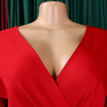 Casual plus size slight stretch solid color v-neck midi dress with belt