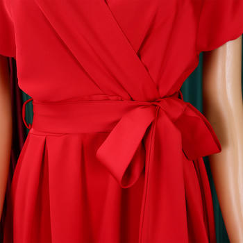 Casual plus size slight stretch solid color v-neck midi dress with belt