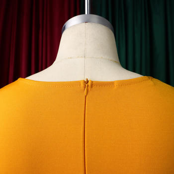 Casual plus size slight stretch lantern sleeve slim slit midi dress with belt