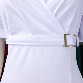 Casual plus size slight stretch lantern sleeve slim slit midi dress with belt