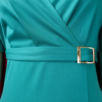 Casual plus size slight stretch lantern sleeve slim slit midi dress with belt