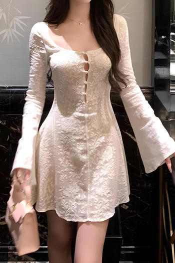 casual slight stretch lace square neck mini dress(size run small)