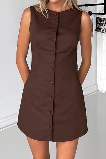 casual non-stretch pure cotton single-breasted mini dress