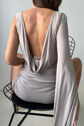 sexy slight stretch solid color backless mini dress