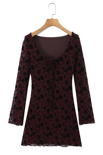 Casual slight stretch long sleeve jacquard slim mini dress