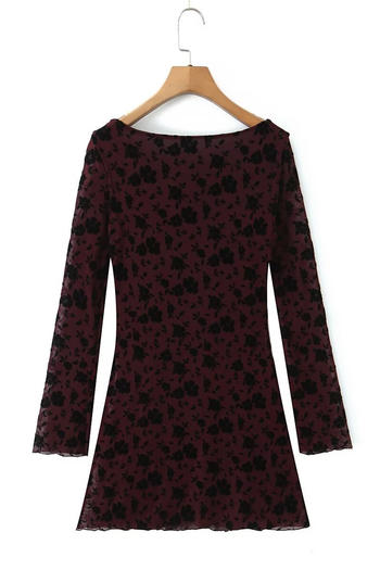 Casual slight stretch long sleeve jacquard slim mini dress