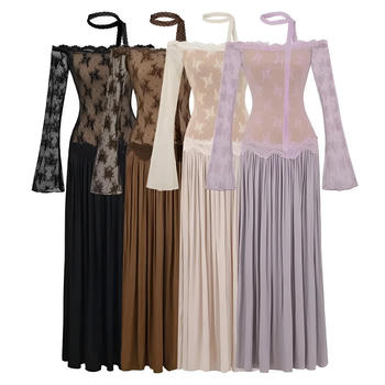 sexy slight stretch lace off shoulder with scarf maxi dress(size run small)