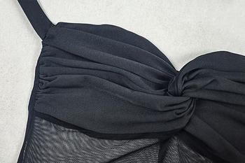 Sexy slight stretch halter neck see-through mesh stitching shirring maxi dress