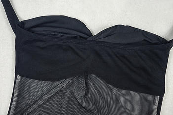 Sexy slight stretch halter neck see-through mesh stitching shirring maxi dress