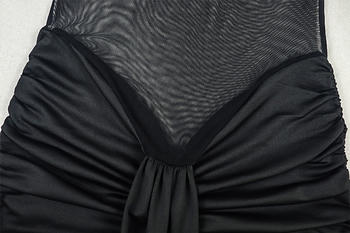 Sexy slight stretch halter neck see-through mesh stitching shirring maxi dress