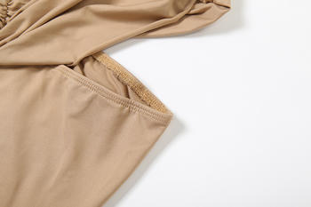 Casual slight stretch solid color high collar shirring maxi dress