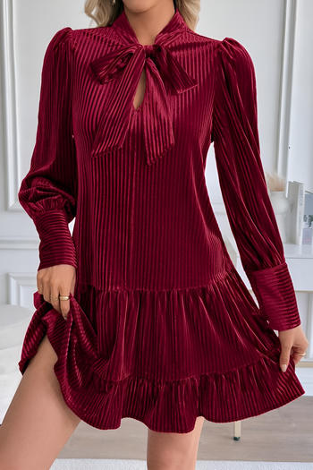 stylish retro slight stretch velvet bow long sleeve mini dress