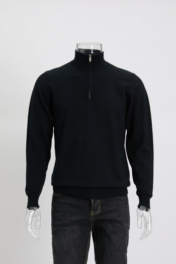 private custom high quality casual plus size stretch zip-up high collar knit solid sweater