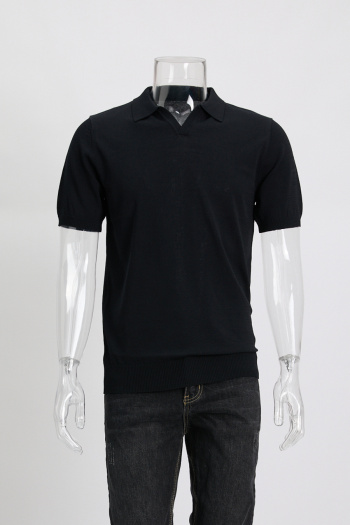 private custom high quality casual plus size stretch lapel solid short sleeve knit t-shirt
