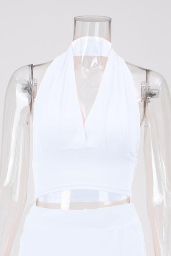 private custom high quality plus size sexy high stretch solid halter v-neck slim top(new added color)