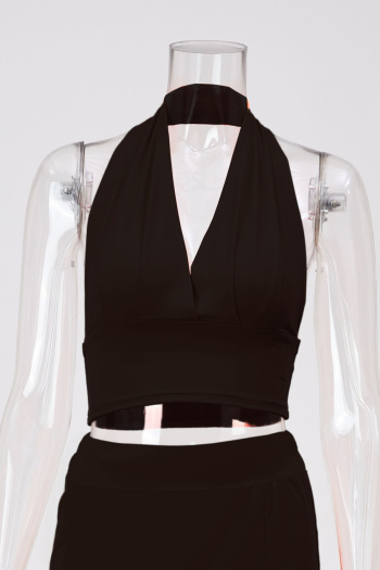 private custom high quality plus size sexy high stretch solid halter v-neck slim top