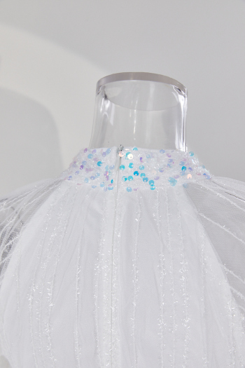 Zip-up new stylish sequin embroidered mesh stitching long sleeve elegant evening dress(Random pattern on cuff)