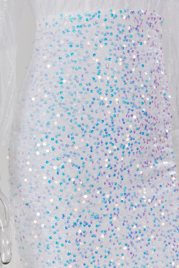 Zip-up new stylish sequin embroidered mesh stitching long sleeve elegant evening dress(Random pattern on cuff)