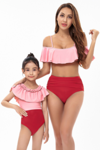 kids new colorblock ruffle stylish cute one-piece swimsuit (size 104-128 without padded,size 140-164 with padded)