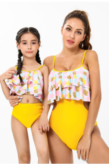 mom parent-child new batch printing padded adjustable straps ruffle sexy one-piece swimsuit