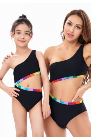 Kids new one-shoulder hollow cute one-piece swimsuit (size 104-128 without padded,size 140-164 with padded)