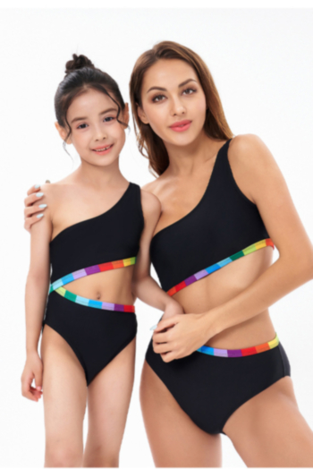 Kids new one-shoulder hollow cute one-piece swimsuit (size 104-128 without padded,size 140-164 with padded)