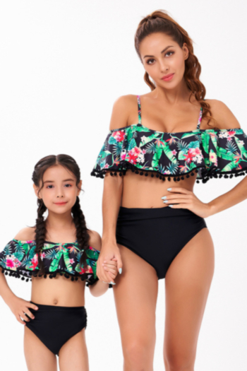 kids new batch printing ruffle tassel cute two-piece swimsuit (size 104-128 without padded,size 140-164 with padded)