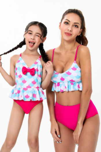 kids new plus size batch printing ruffle knotbow stylish cute one-piece swimsuit (size s-l without padded,size xl-3xl with padded)