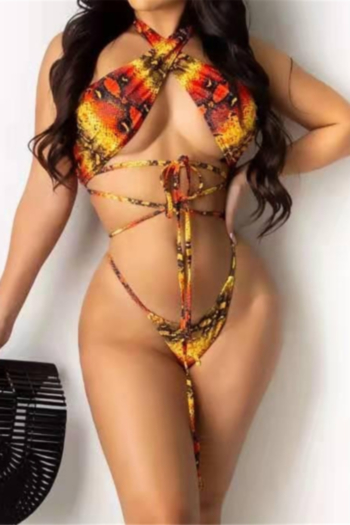 new snake printing padded halter-neck lace-up sexy hot two-piece bikini