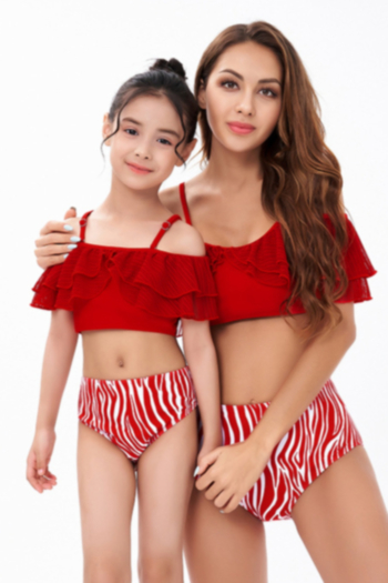 kids new plus size irregular stripe printing adjustable straps ruffle stylish cute two-piece swimsuit (size s-l without padded,size xl-3xl with padded)