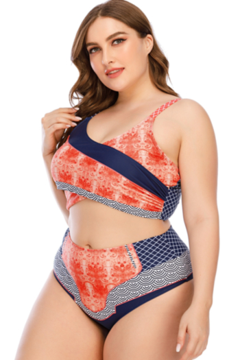 L-5XL digital printing padded adjustable straps stylish sexy two-piece swimsuit