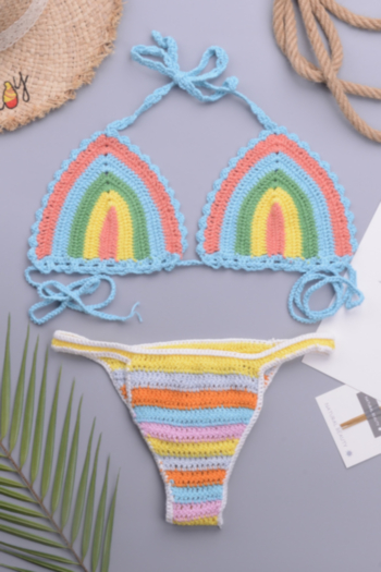 new multicolor crochet unpadded halter-neck triangle thong sexy two-piece swimsuit 2#