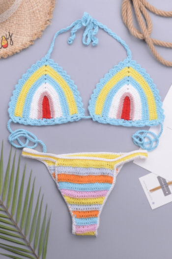 new multicolor crochet unpadded halter-neck triangle thong sexy two-piece swimsuit 4#