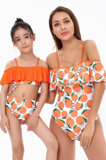 kids new plus size fruit printing spliced adjustable straps ruffle stylish cute two-piece swimsuit (size s-l without padded,size xl-3xl with padded)