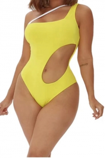 new solid color padded one-shoulder hollow sexy one-piece swimwear