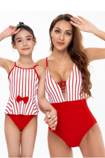 kids new plus size striped spliced adjustable straps ruffle bowknot stylish cute one-piece swimsuit (size s-l without padded,size xl-3xl with padded)