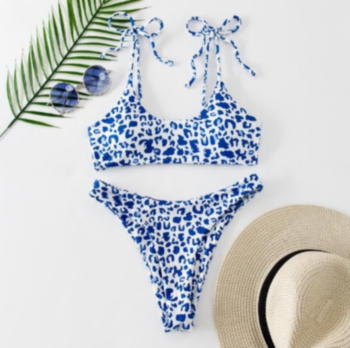 Leopard print padded tie-shoulder sexy simple two-piece bikini