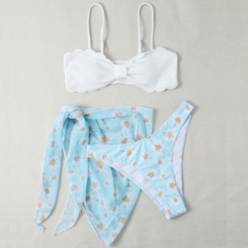 New four colors daisies printing padded adjustable straps sexy stylish three-piece swimsuit