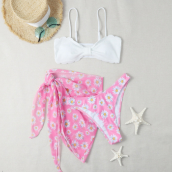 New four colors daisies printing padded adjustable straps sexy stylish three-piece swimsuit