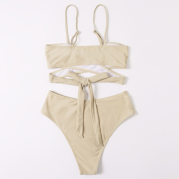 Solid color padded adjustable straps lace-up sexy minimalist two-piece bikini