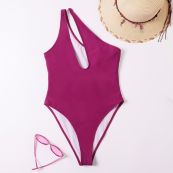 New solid color padded one-shoulder hollow hot sexy one-piece swimsuit