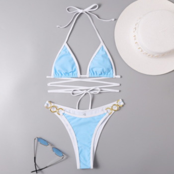 New padded halter-neck lace-up ring linked sexy hot two-piece bikini