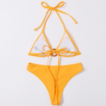 Solid color padded halter-neck resin-ring linked sexy minimalist two-piece bikini