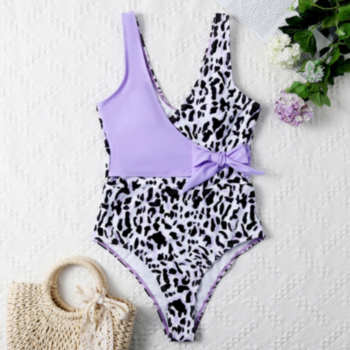 Four colors leopard contrast color spliced padded lace-up sexy hot one-piece swimsuit