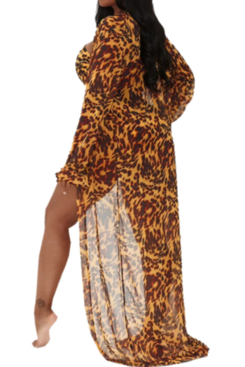 Plus size leopard batch printing mesh see through sexy loose beach cover-ups (with belt)