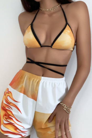 New three colors padded halter-neck two-piece bikini with shorts