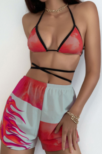 New three colors padded halter-neck two-piece bikini with shorts