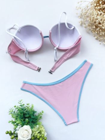 New two colors contrast color spliced padded underwire adjustable straps sexy hot two-piece bikini