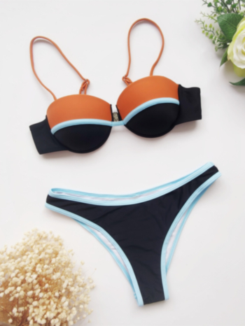 New two colors contrast color spliced padded underwire adjustable straps sexy hot two-piece bikini