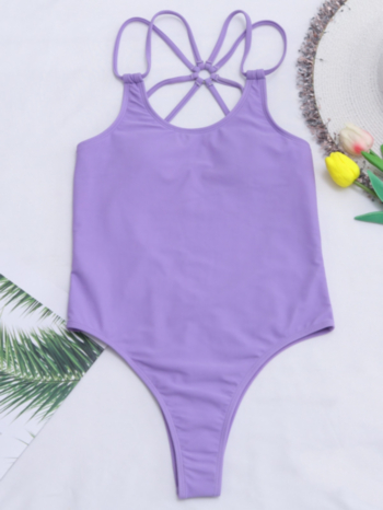 New solid color padded low-cut sling backless hot sexy one-piece bikini
